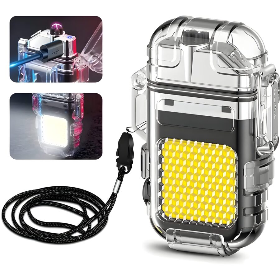 Transparent Bright COB LED Flashlight With ARC Plasma Beam Electric Lighter (random color) - Image 5