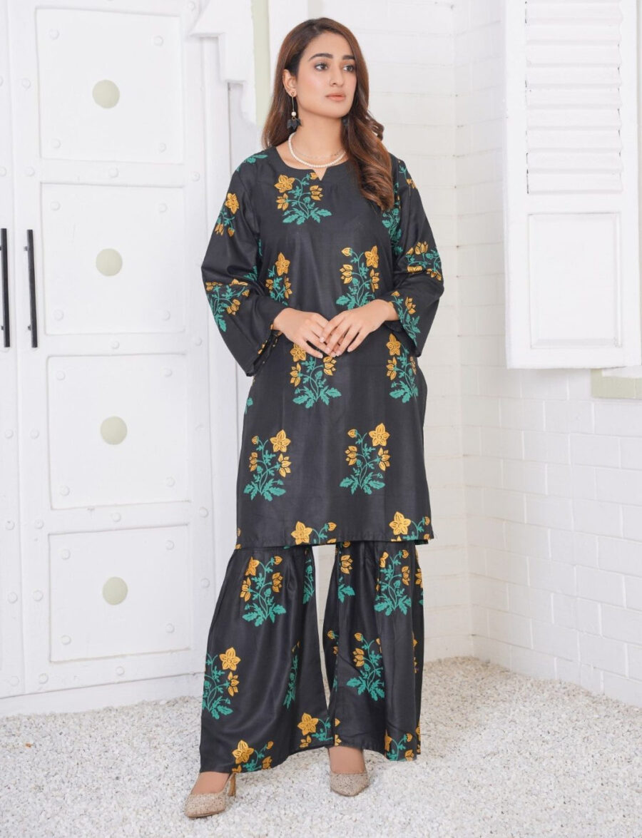 Lilen Block Flower Print 2pc Suit Shararah style - Image 21