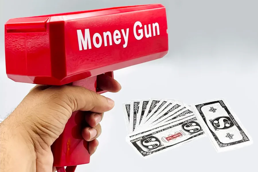 Money Gun_ Paper Playing Spray Money Toy Gun_, Prop Money Gun (red color)