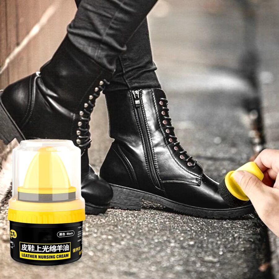 Black Leather Shoe Polish Cream with Sponge