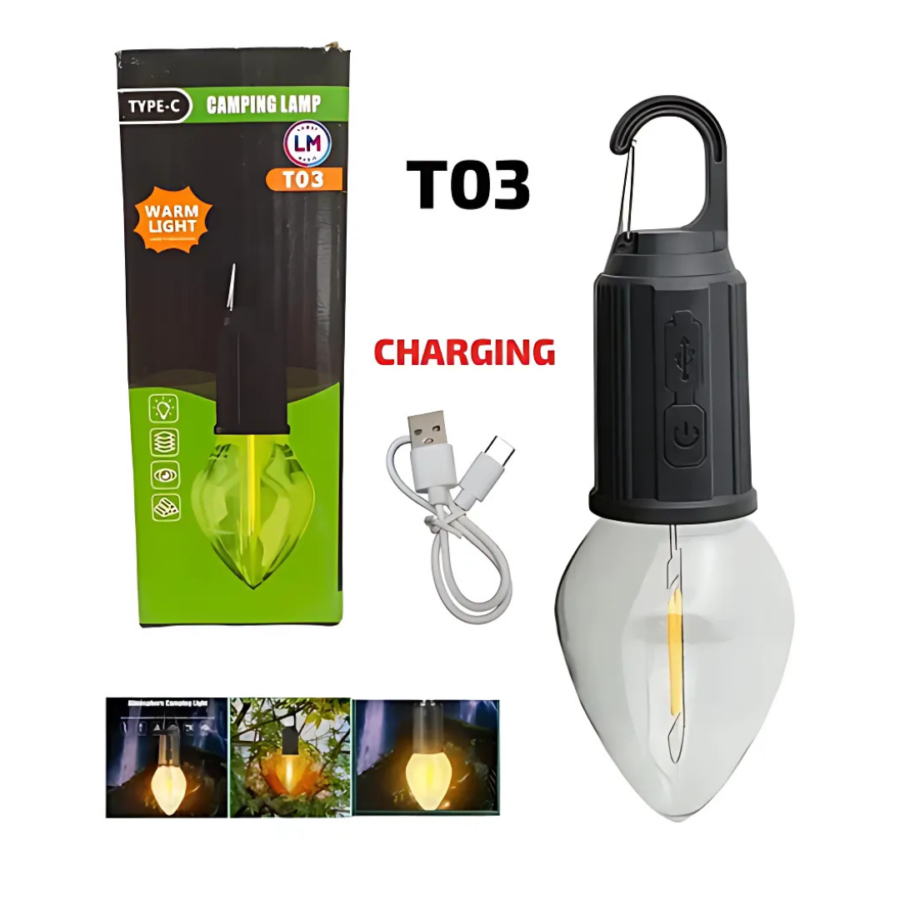 Multi-Purpose Led Rechargeable Outdoor Camping Work light bulb with hook for hanging - T03