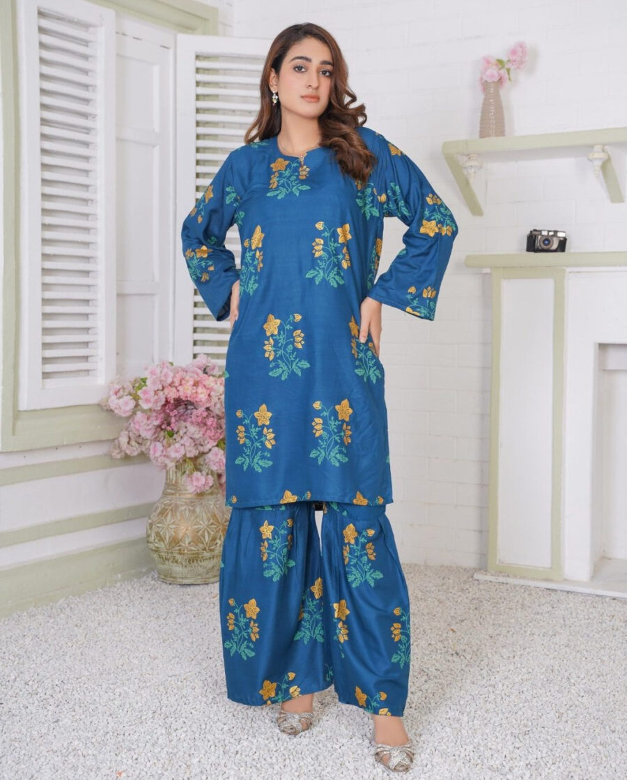 Lilen Block Flower Print 2pc Suit Shararah style - Image 23