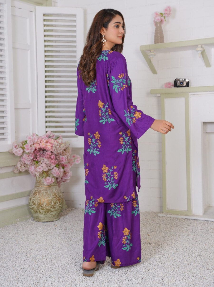 Lilen Block Flower Print 2pc Suit Shararah style - Image 20