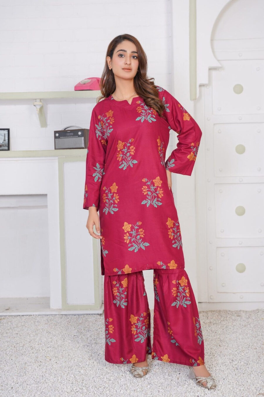 Lilen Block Flower Print 2pc Suit Shararah style - Image 32