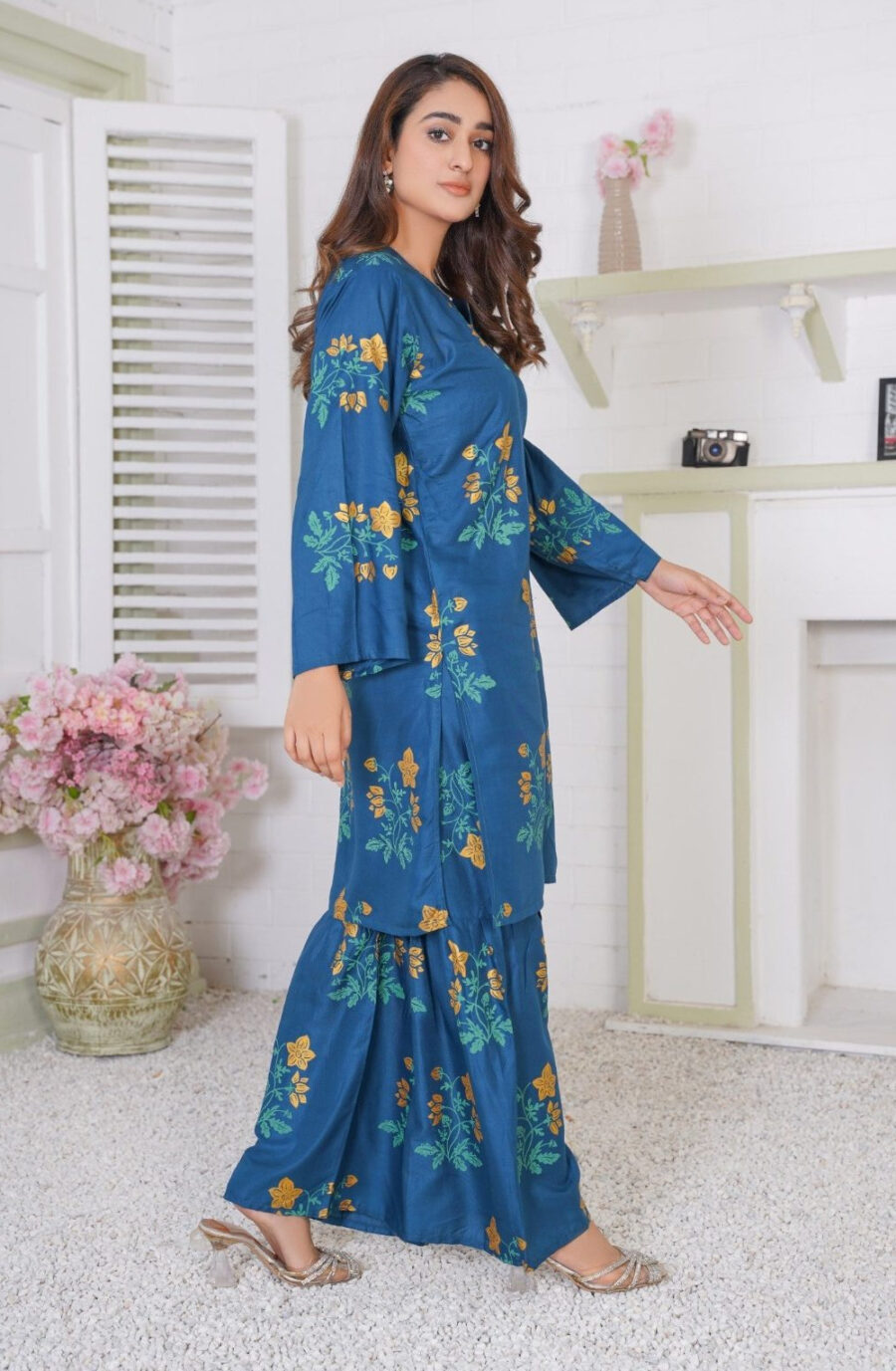 Lilen Block Flower Print 2pc Suit Shararah style - Image 27