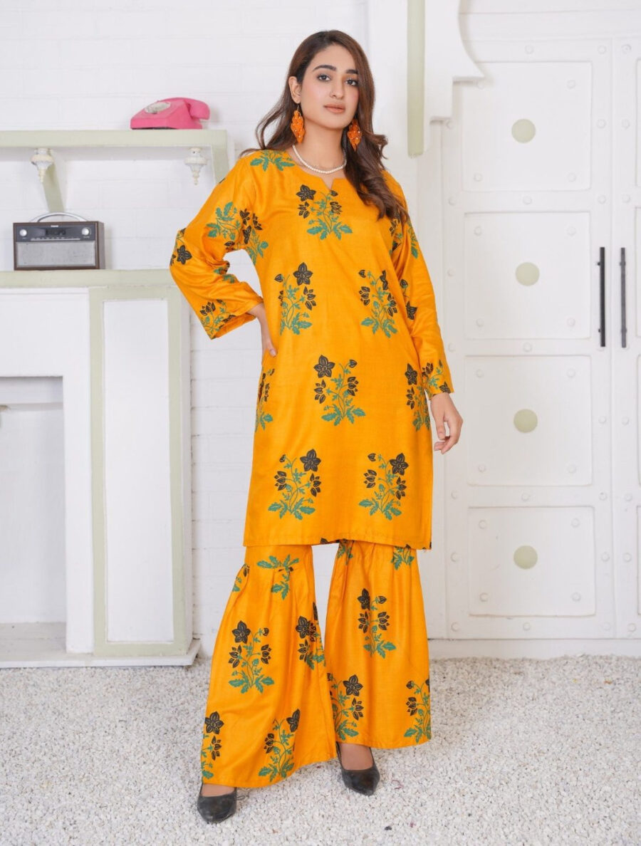 Lilen Block Flower Print 2pc Suit Shararah style - Image 25