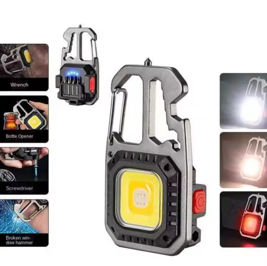 Portable Mini LED Work Light COB KeyChain Torch 7 Modes USB-C Rechargeable Flashlight