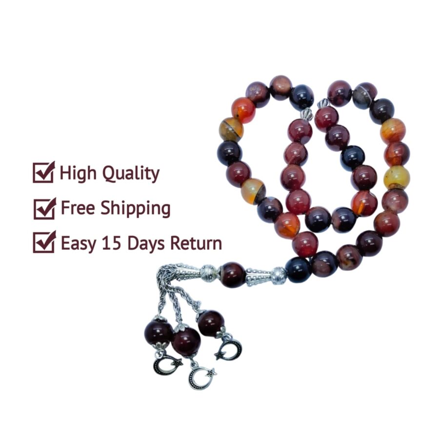 Sulemani Aqeeq Stone Tasbeeh | 33 Beads | 10 MM Size | Religious Islamic Tasbih Gift - Image 4