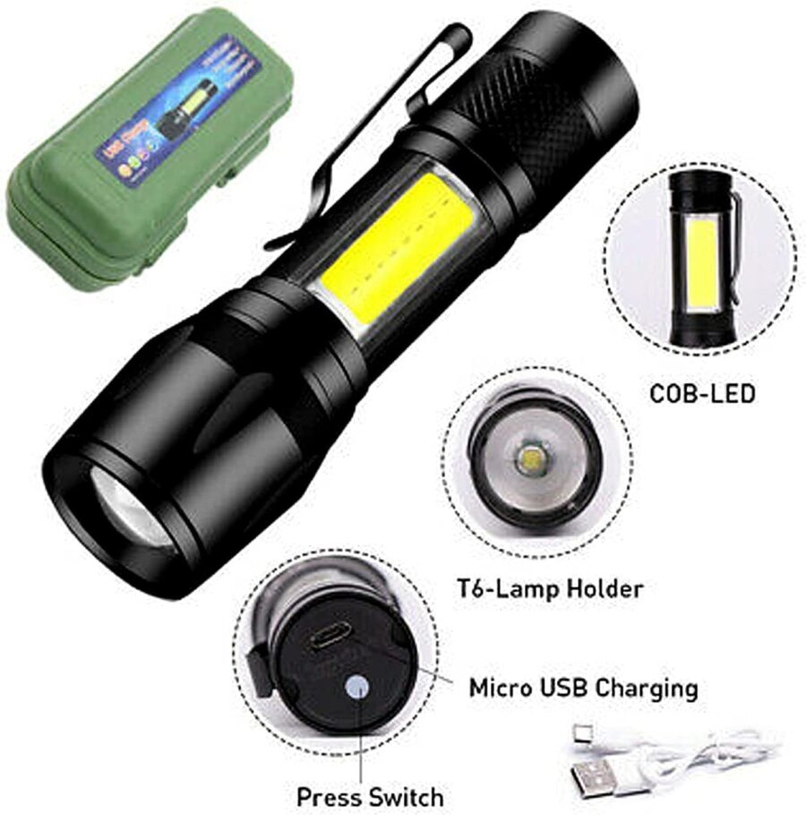 Torch Mini Flashlight Rechargeable 500mAh ABS Plastic Body