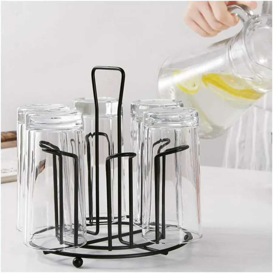 Tabletop Metal Glass Stand, 6 Mug Storage Rack, /  Glass, Mug, Non-Slip Mugs Bottles Organizer For Kitchen - Image 4