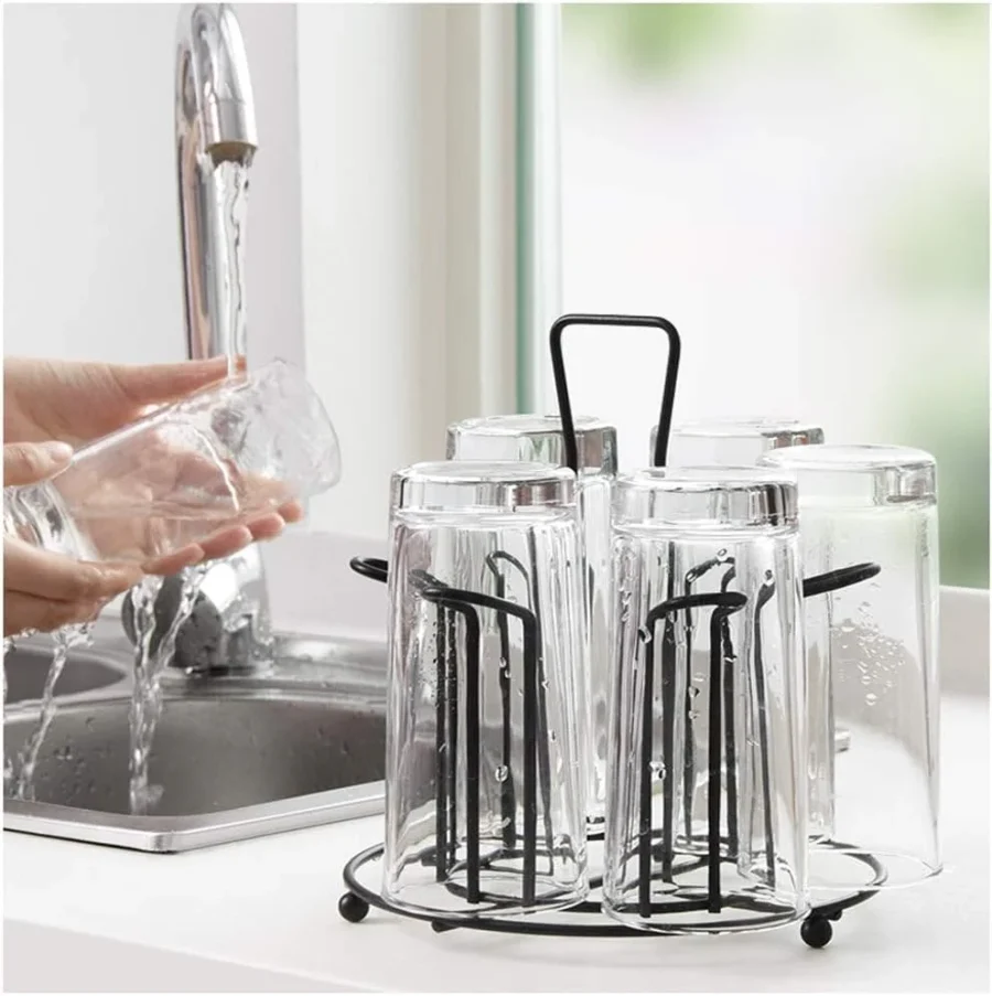 Tabletop Metal Glass Stand, 6 Mug Storage Rack, /  Glass, Mug, Non-Slip Mugs Bottles Organizer For Kitchen - Image 5