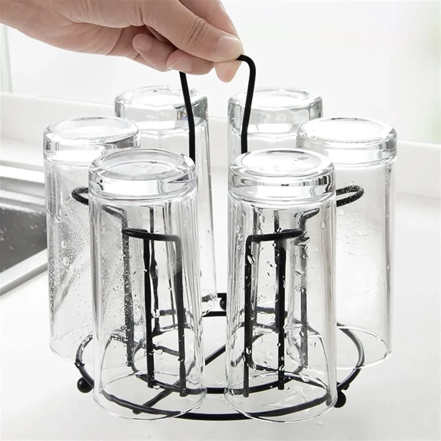 Tabletop Metal Glass Stand, 6 Mug Storage Rack, /  Glass, Mug, Non-Slip Mugs Bottles Organizer For Kitchen - Image 3