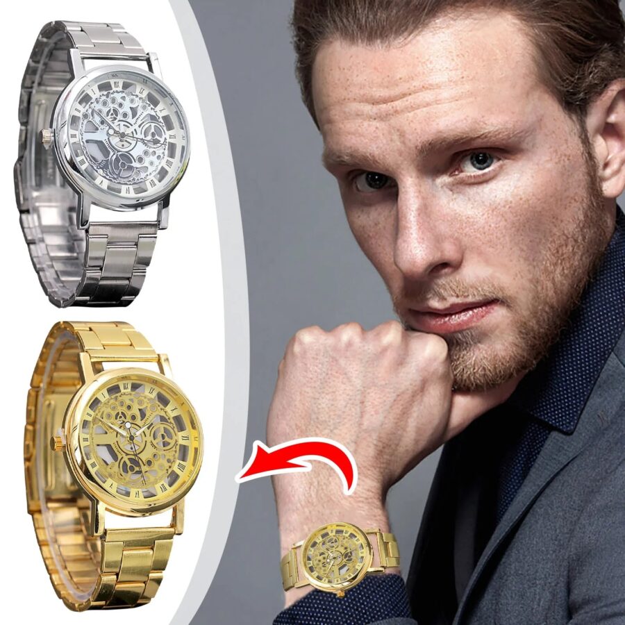 Luxury Stainless Steel Band Casual Skeleton Watch For Men - Image 14