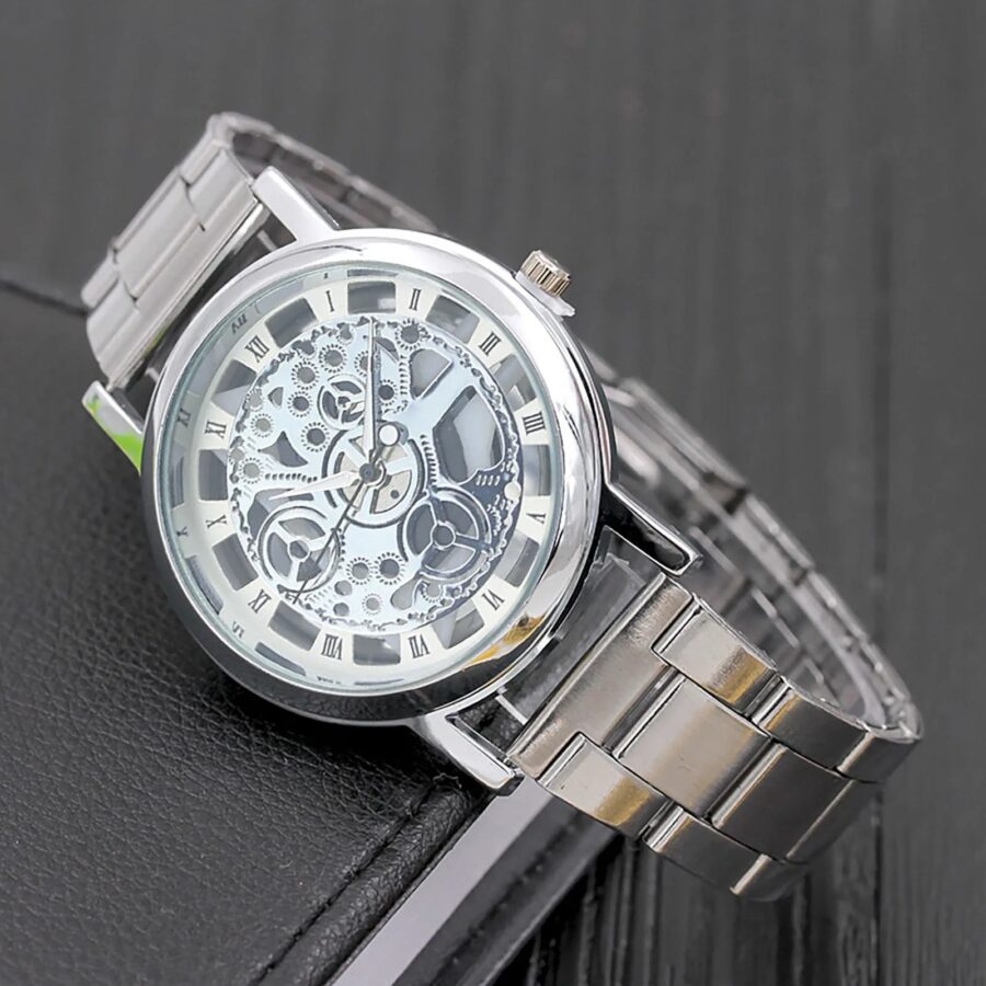 Luxury Stainless Steel Band Casual Skeleton Watch For Men - Image 12