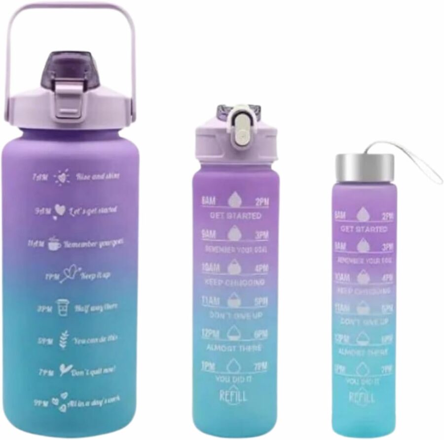 Sports Water Bottles 3 Pcs Set with Motivational Time Marker & Leak Proof Flip Top Lid  (random color) - Image 5