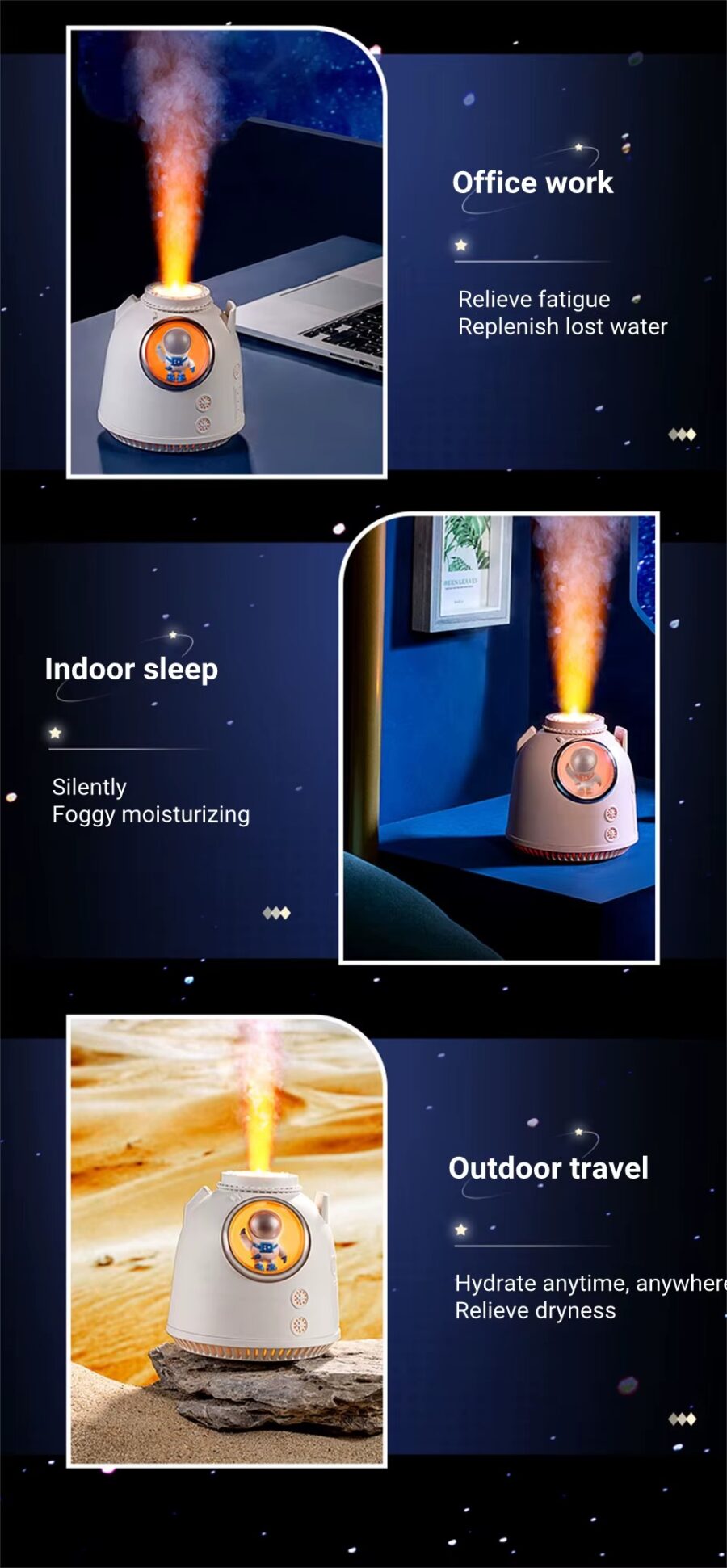 Astronaut Air Humidifier 260ml Electric Ultrasonic Aroma Miniature Air Humidifier Night Light for Office Living Room Indoor - Image 5