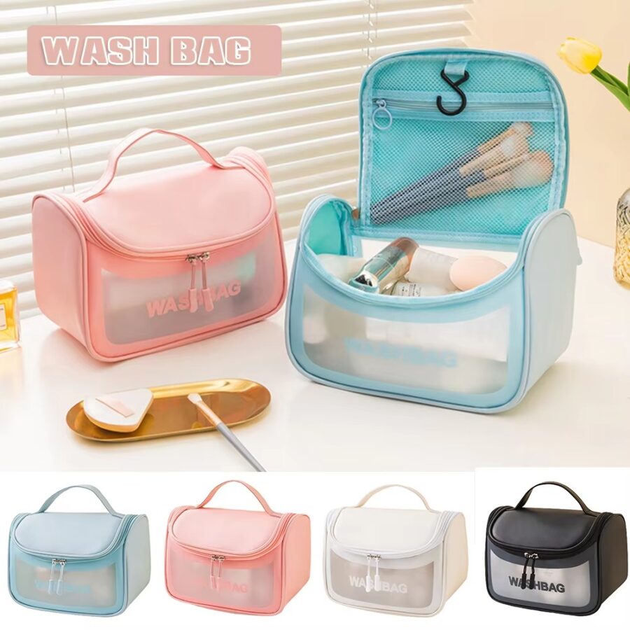 Waterproof Washbag Cosmetic Transparent Travel Cosmetic Zipper Storage Bag for Women (random color)