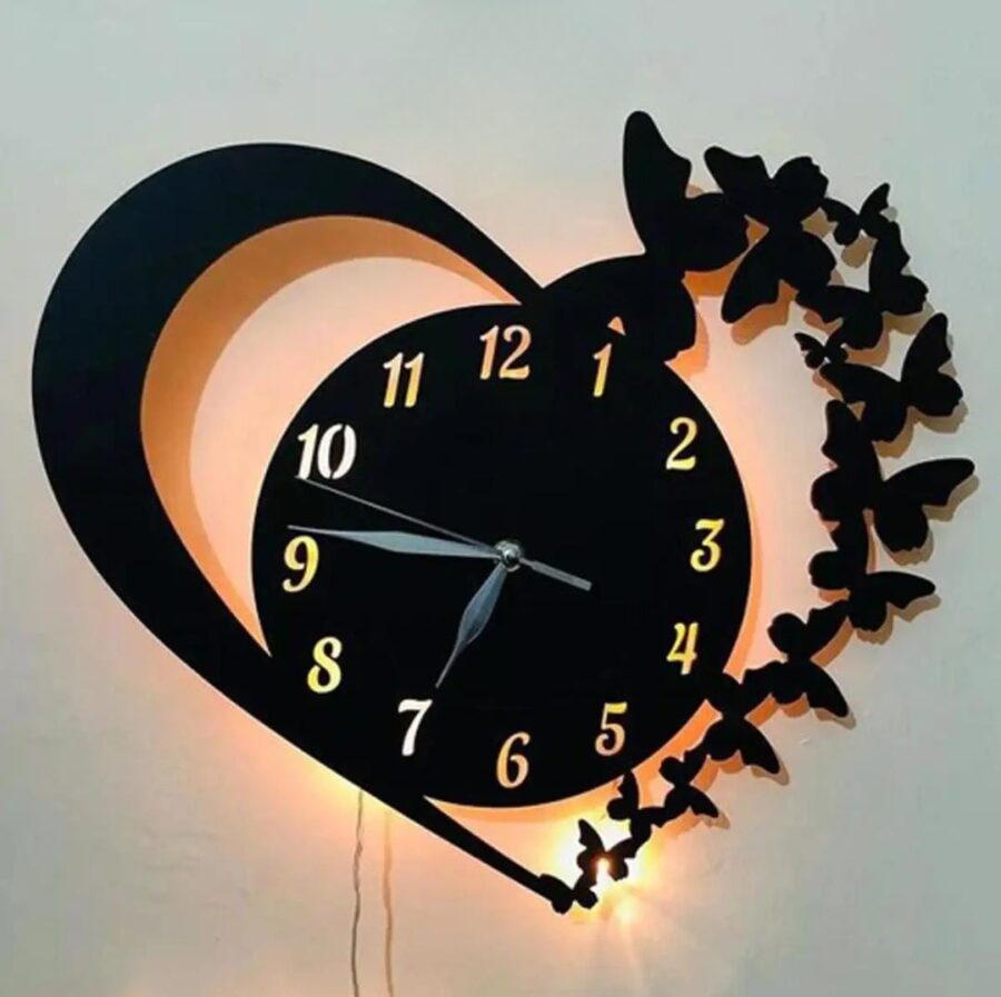 3d wall clock with light Wooden Wall Clock