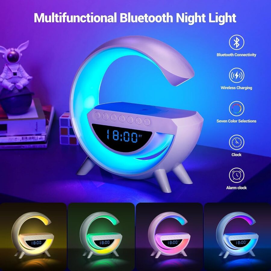 G shaped Lamp - Bluetooth Speaker- Wireless Charger & Digital Clock(Bt-3401)