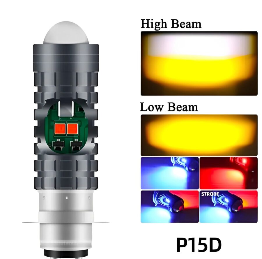 Bike LED Headlight Bulb with 5 Function- Police Light Red, Blue White and Yellow Light with Police Flasher CD70 CG125 Motor bike - Image 2