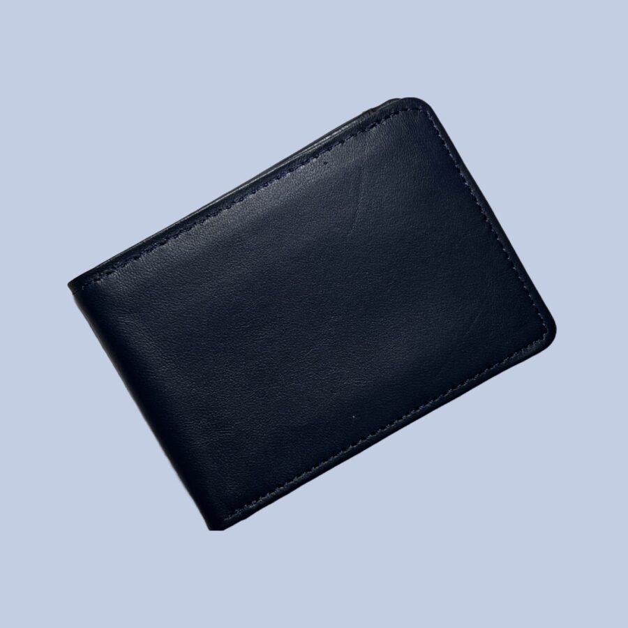 buffalo Leather  Plain Wallet Men Short Wallet Purse Small Vintage Wallets Card Holder ( dark blue )