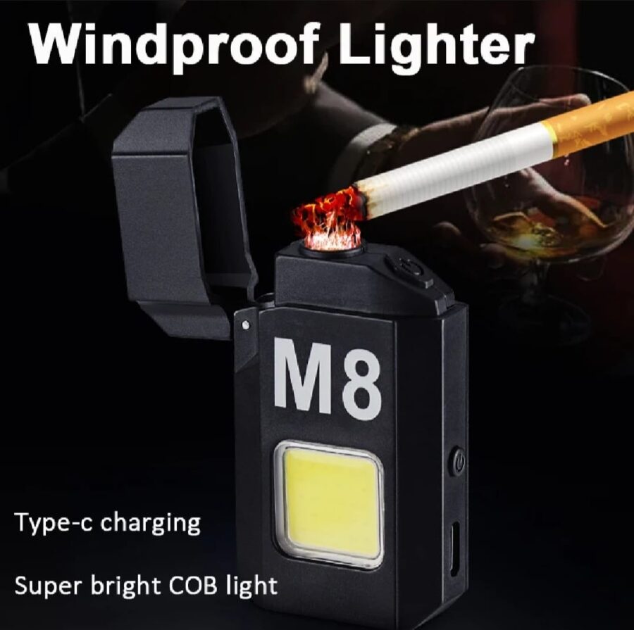 DH-001 COB Led Flashlight With Lighters Dual Arc Pulse Flameless Lighter Type C Rechargeable Lighter Work Light Mini Light Men's Gift | Dual Arc Pulse Flameless Lighter