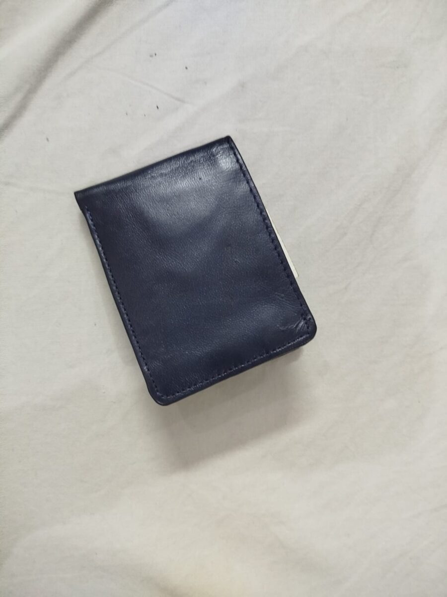 buffalo Leather  Plain Wallet Men Short Wallet Purse Small Vintage Wallets Card Holder ( dark blue ) - Image 3