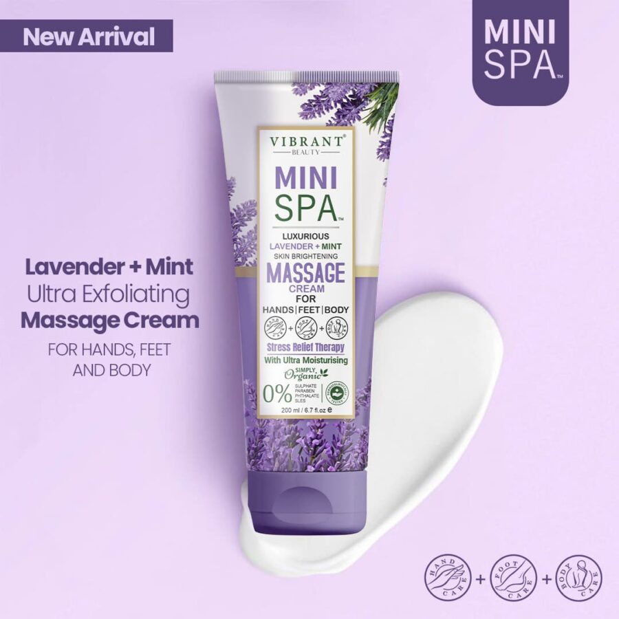 Vibrant Beauty Mini Spa Luxurious Lavender+Mint Skin Brightening Massage Cream With Ultra Moisturising (200ml) - Image 3