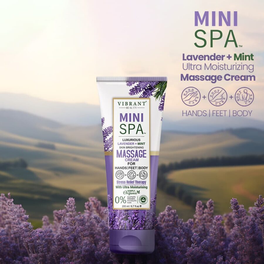 Vibrant Beauty Mini Spa Luxurious Lavender+Mint Skin Brightening Massage Cream With Ultra Moisturising (200ml) - Image 4